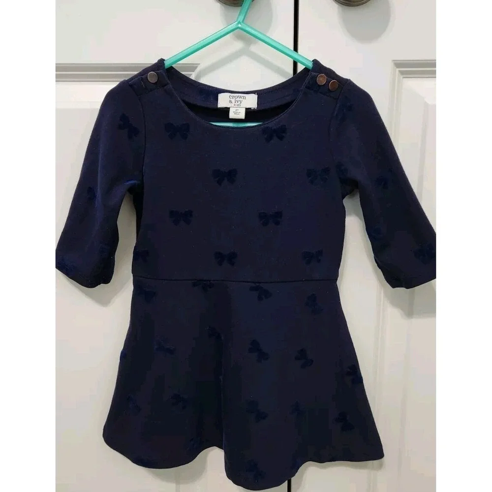 3 Christmas Holiday Dresses Sz 2T (Crown & Ivy / Wonderkids) Red, Navy Blue, Dog